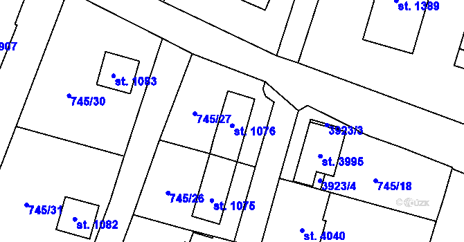 Parcela st. 1076 v KÚ Vrchlabí, Katastrální mapa