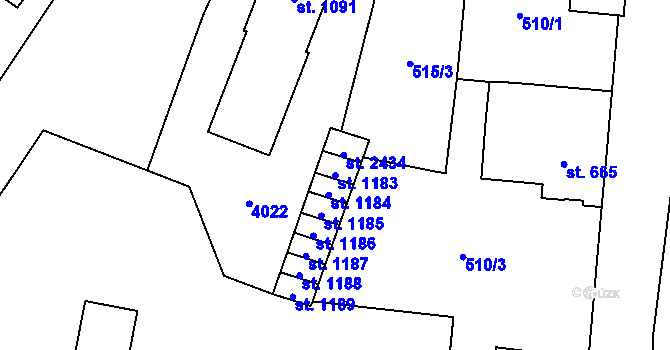 Parcela st. 1183 v KÚ Vrchlabí, Katastrální mapa