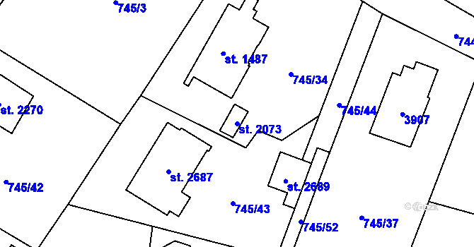 Parcela st. 2073 v KÚ Vrchlabí, Katastrální mapa