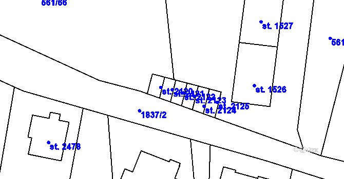 Parcela st. 2121 v KÚ Vrchlabí, Katastrální mapa