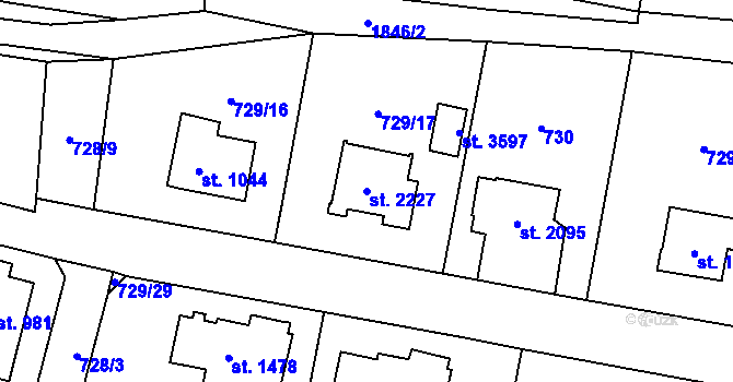 Parcela st. 2227 v KÚ Vrchlabí, Katastrální mapa