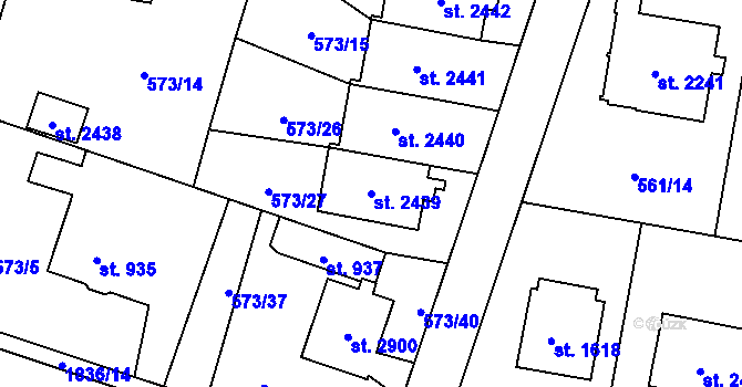 Parcela st. 2439 v KÚ Vrchlabí, Katastrální mapa