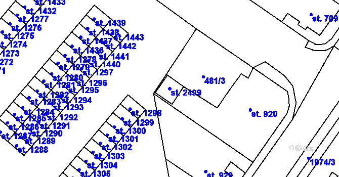 Parcela st. 2499 v KÚ Vrchlabí, Katastrální mapa