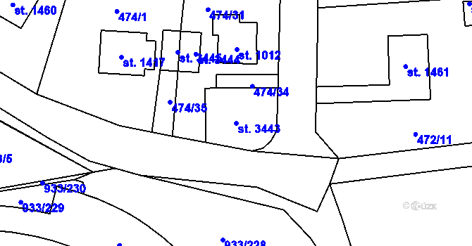 Parcela st. 3443 v KÚ Vrchlabí, Katastrální mapa