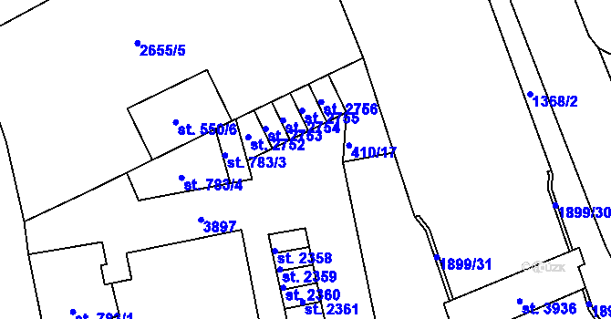 Parcela st. 410/6 v KÚ Vrchlabí, Katastrální mapa