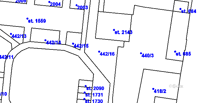 Parcela st. 442/16 v KÚ Vrchlabí, Katastrální mapa