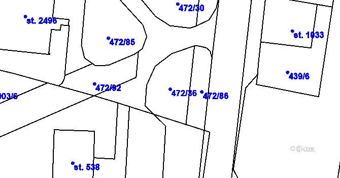 Parcela st. 472/36 v KÚ Vrchlabí, Katastrální mapa