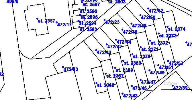 Parcela st. 472/40 v KÚ Vrchlabí, Katastrální mapa