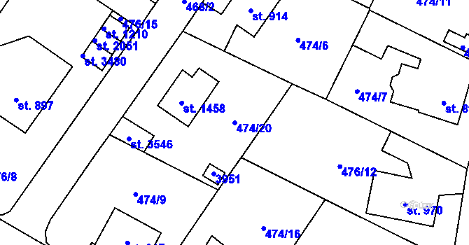 Parcela st. 474/20 v KÚ Vrchlabí, Katastrální mapa