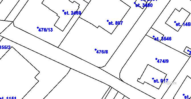 Parcela st. 476/8 v KÚ Vrchlabí, Katastrální mapa