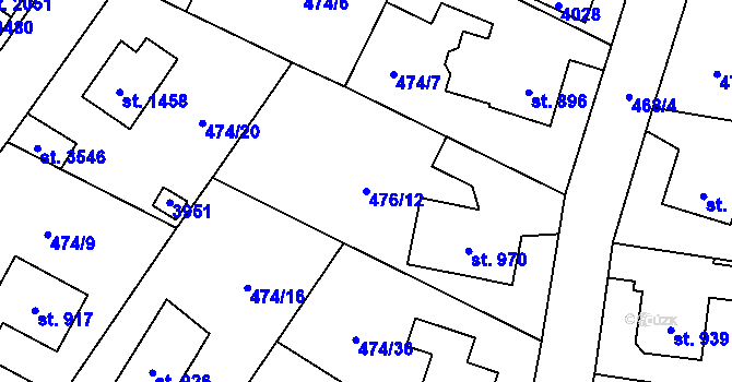 Parcela st. 476/12 v KÚ Vrchlabí, Katastrální mapa