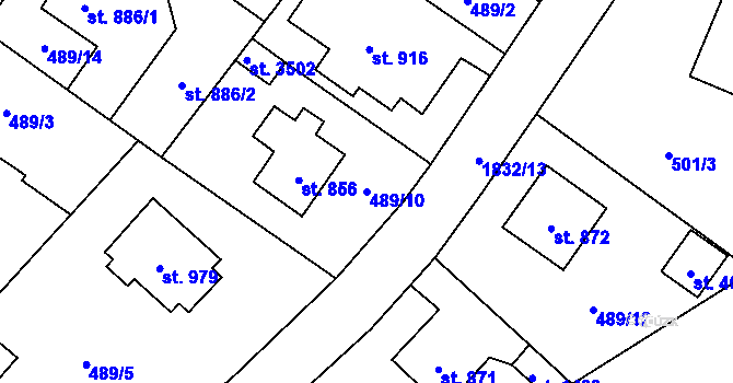 Parcela st. 489/10 v KÚ Vrchlabí, Katastrální mapa