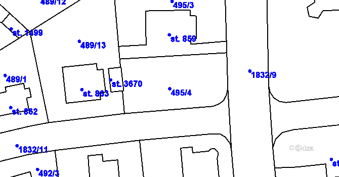 Parcela st. 495/4 v KÚ Vrchlabí, Katastrální mapa