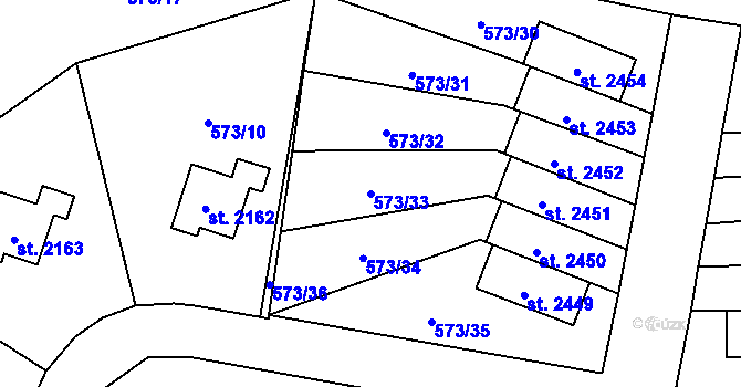 Parcela st. 573/33 v KÚ Vrchlabí, Katastrální mapa
