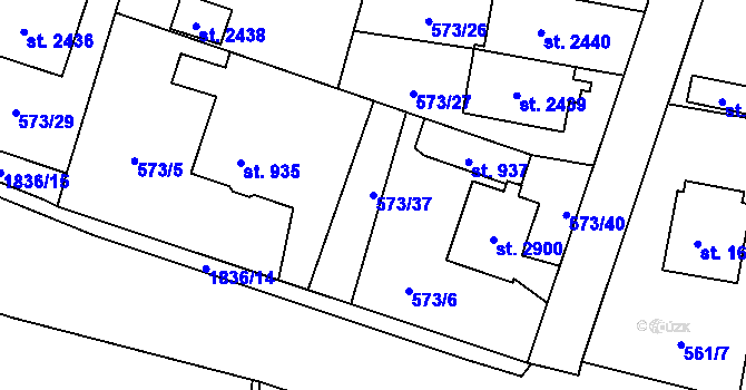 Parcela st. 573/37 v KÚ Vrchlabí, Katastrální mapa