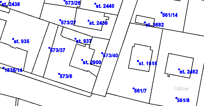 Parcela st. 573/40 v KÚ Vrchlabí, Katastrální mapa