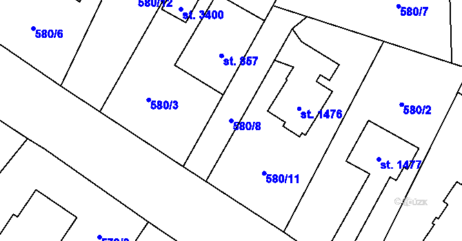 Parcela st. 580/8 v KÚ Vrchlabí, Katastrální mapa