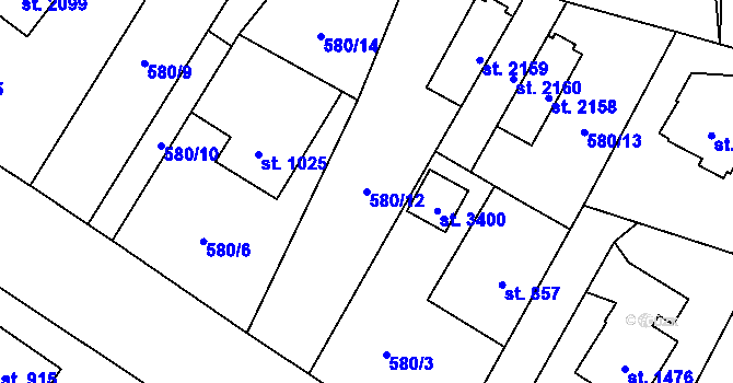 Parcela st. 580/12 v KÚ Vrchlabí, Katastrální mapa