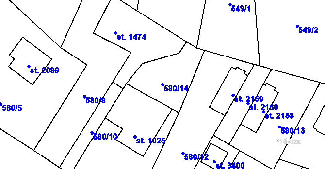 Parcela st. 580/14 v KÚ Vrchlabí, Katastrální mapa