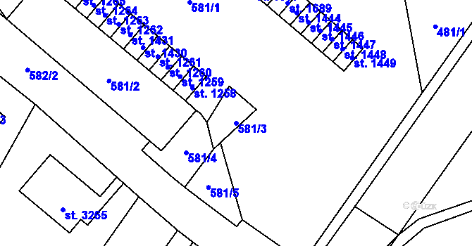 Parcela st. 581/3 v KÚ Vrchlabí, Katastrální mapa