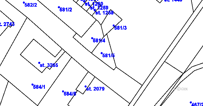 Parcela st. 581/5 v KÚ Vrchlabí, Katastrální mapa