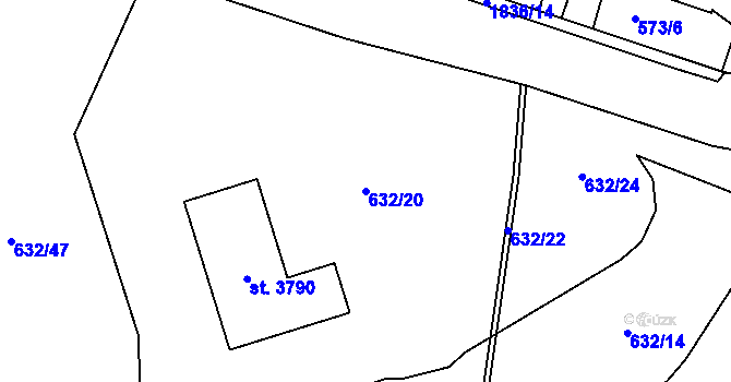 Parcela st. 632/20 v KÚ Vrchlabí, Katastrální mapa