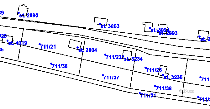 Parcela st. 711/22 v KÚ Vrchlabí, Katastrální mapa