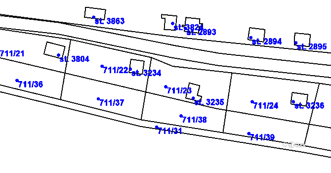 Parcela st. 711/23 v KÚ Vrchlabí, Katastrální mapa