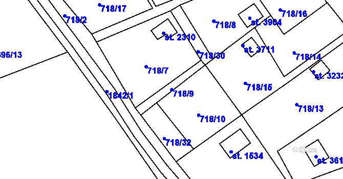 Parcela st. 718/9 v KÚ Vrchlabí, Katastrální mapa