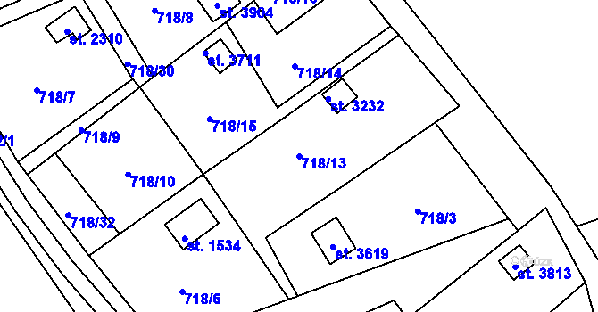 Parcela st. 718/13 v KÚ Vrchlabí, Katastrální mapa