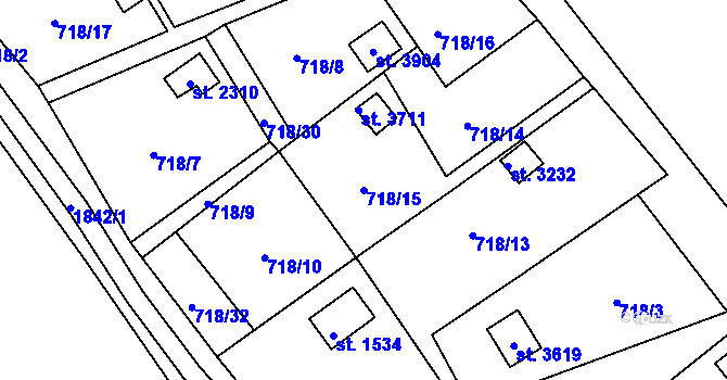 Parcela st. 718/15 v KÚ Vrchlabí, Katastrální mapa