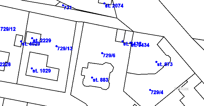 Parcela st. 729/6 v KÚ Vrchlabí, Katastrální mapa
