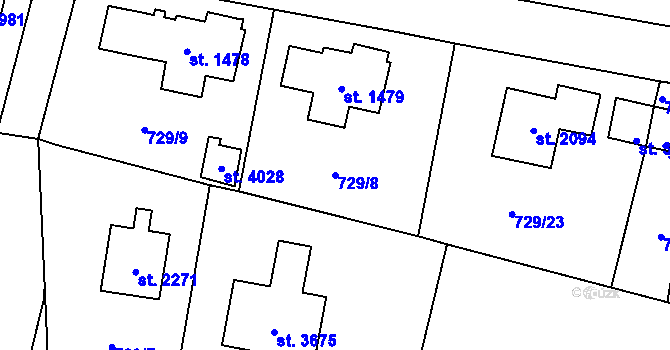 Parcela st. 729/8 v KÚ Vrchlabí, Katastrální mapa