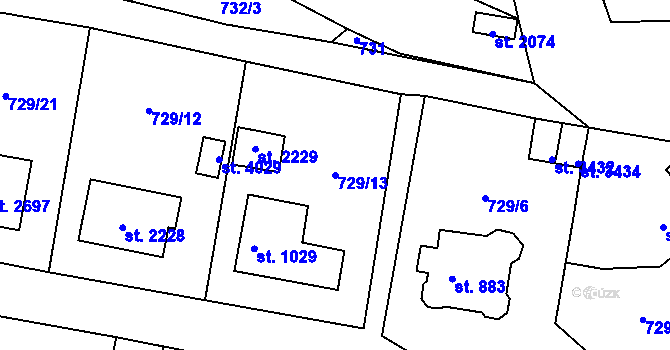 Parcela st. 729/13 v KÚ Vrchlabí, Katastrální mapa