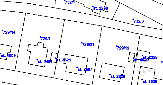 Parcela st. 729/21 v KÚ Vrchlabí, Katastrální mapa
