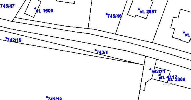 Parcela st. 743/1 v KÚ Vrchlabí, Katastrální mapa