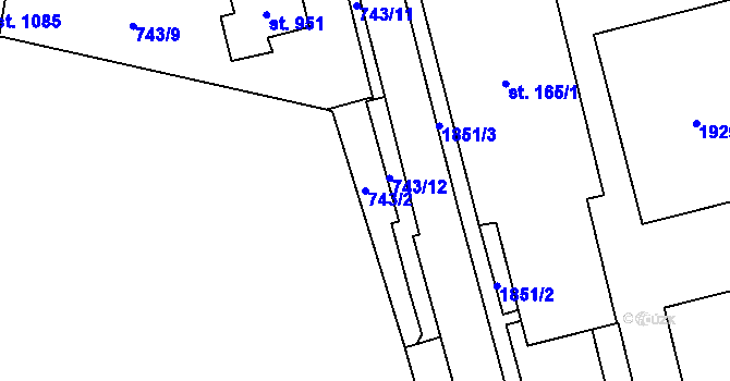 Parcela st. 743/2 v KÚ Vrchlabí, Katastrální mapa