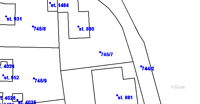 Parcela st. 745/7 v KÚ Vrchlabí, Katastrální mapa