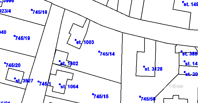 Parcela st. 745/14 v KÚ Vrchlabí, Katastrální mapa