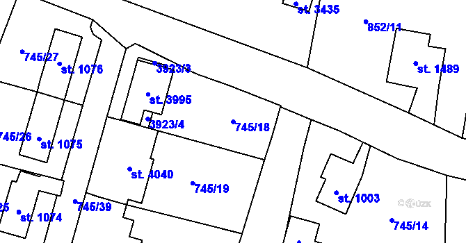 Parcela st. 745/18 v KÚ Vrchlabí, Katastrální mapa