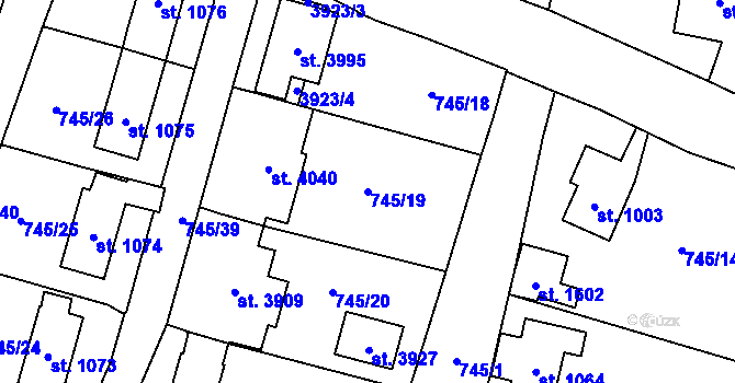 Parcela st. 745/19 v KÚ Vrchlabí, Katastrální mapa