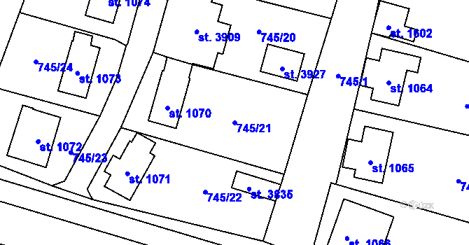 Parcela st. 745/21 v KÚ Vrchlabí, Katastrální mapa