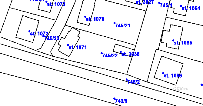 Parcela st. 745/22 v KÚ Vrchlabí, Katastrální mapa