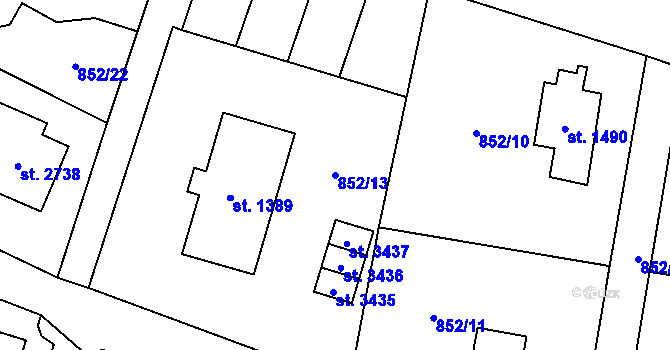Parcela st. 852/13 v KÚ Vrchlabí, Katastrální mapa