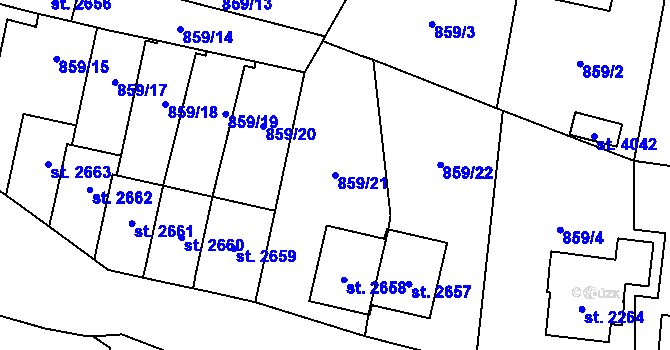 Parcela st. 859/21 v KÚ Vrchlabí, Katastrální mapa