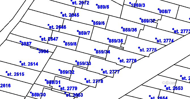 Parcela st. 859/34 v KÚ Vrchlabí, Katastrální mapa