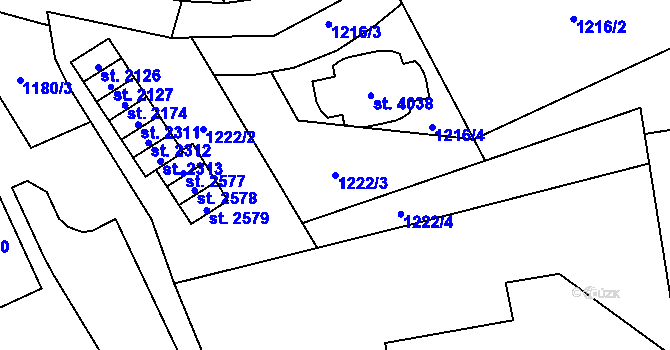 Parcela st. 1222/3 v KÚ Vrchlabí, Katastrální mapa
