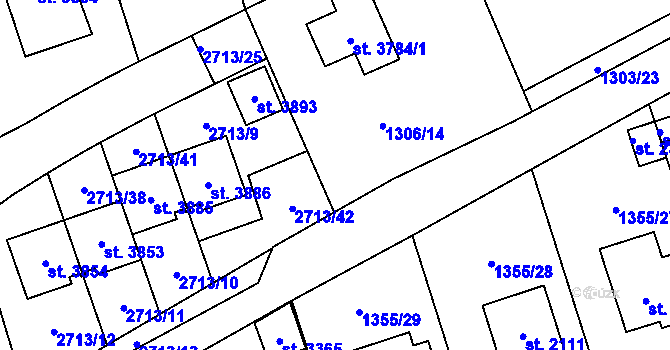 Parcela st. 1303/6 v KÚ Vrchlabí, Katastrální mapa