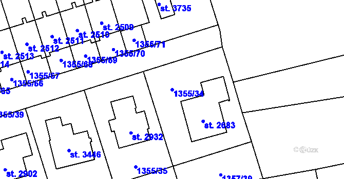 Parcela st. 1355/34 v KÚ Vrchlabí, Katastrální mapa