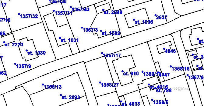 Parcela st. 1357/17 v KÚ Vrchlabí, Katastrální mapa